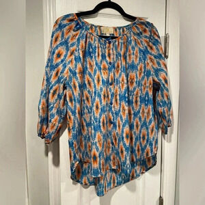 Collective Concepts High Low Button Front Scoop Neck 3/4 Sleeve Blouse Size M